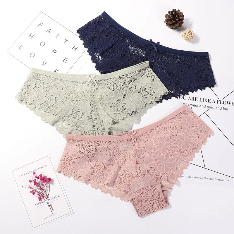 3 Pcs Panties For Woman Underwear Sexy Lace Breathable Female Panty Transparent Briefs Sexy Underwear Women High Quality 2020