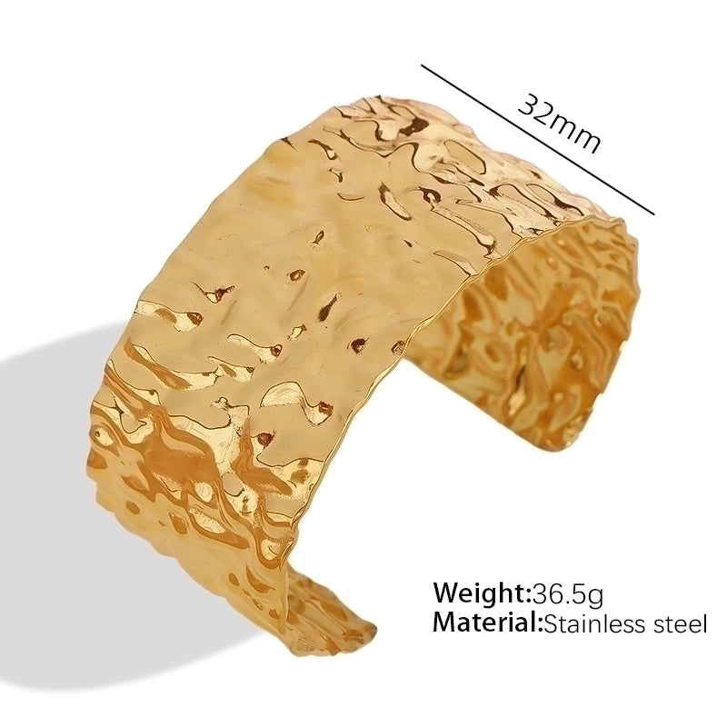 Vintage Style Punk Double Ring Waves Floral Titanium Steel 18K Gold Plated Bangle In Bulk