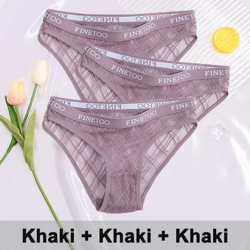 3PCS/Set Lace Panties Women's Lingerie Underwear Perspective Sexy Panties Female Underpanties Grid Mesh Design Briefs Pantys