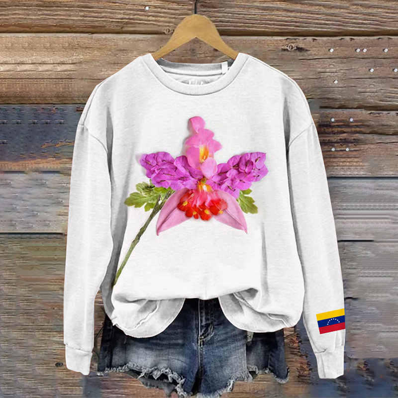 Women's Retro Venezuelan National Flower Pattern Casual Sweatshirt artswardrobe