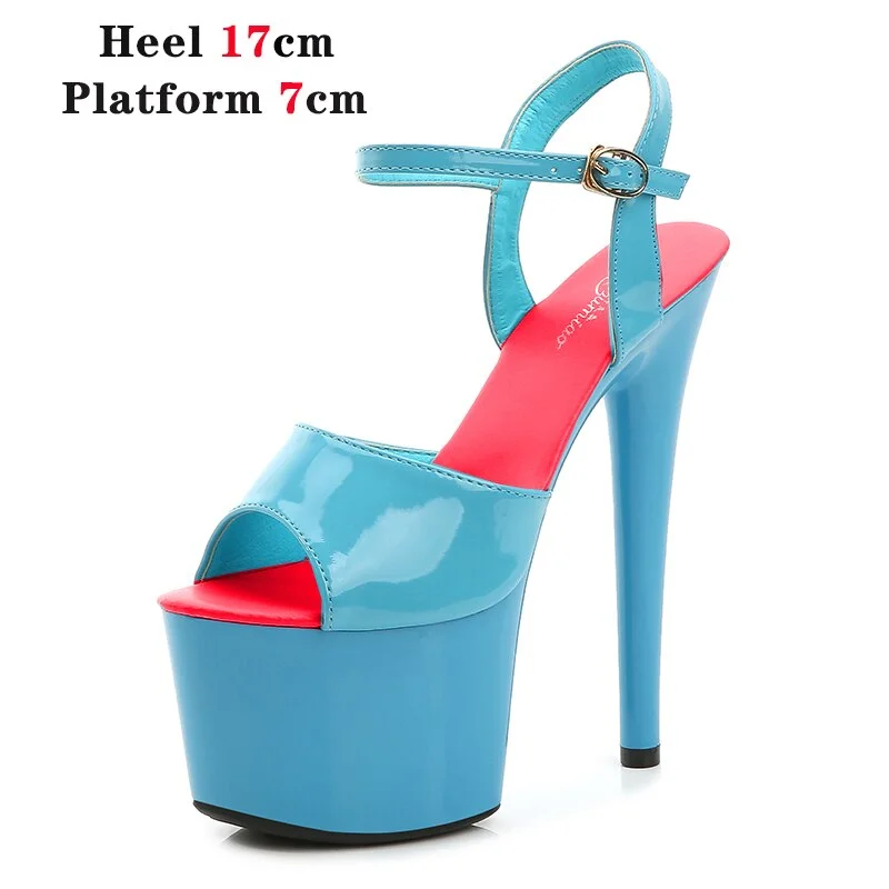 Qengg Mixed Color Shoes Stripper Heels Women Sandals Sexy Shoes Party Club Sandals 17 CM Platform High-heeled Wedding Shoes Pole Dance