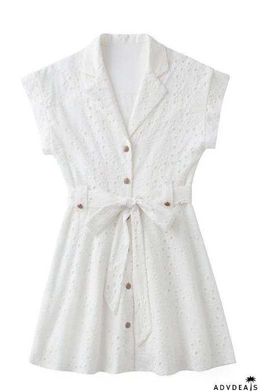 White Lace Short Sleeves Mini Dress