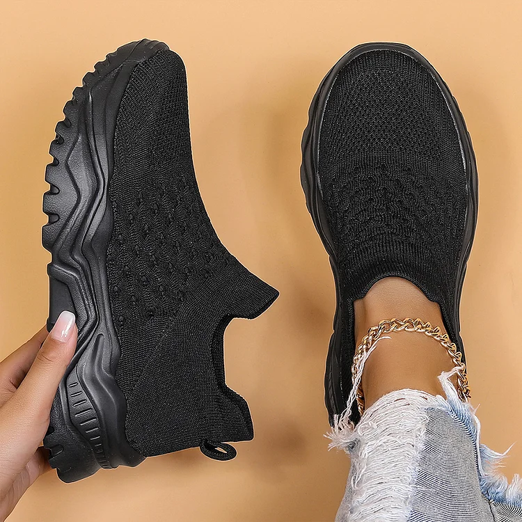 Ruched Breathable Knitted Round Toe Slip On Casual Sneakers