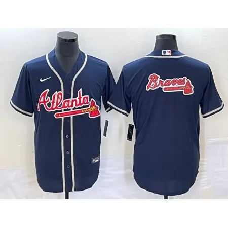 Men's Atlanta Braves Navy Team Big Logo Cool Base Stitched Baseball Jersey V176