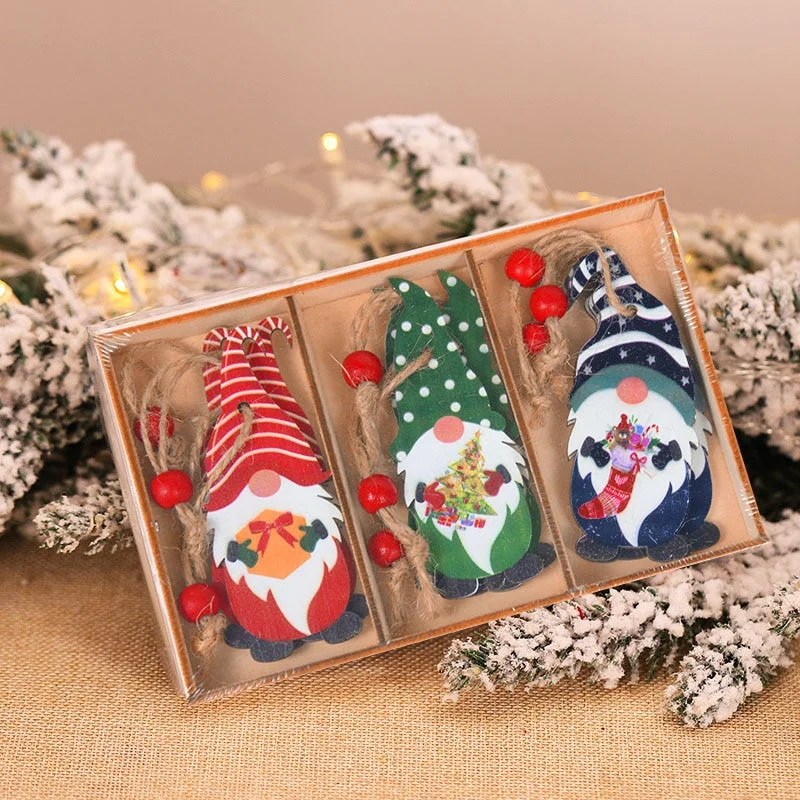 9pcs/box Christmas Car Wooden Pendants Xmas Tree Hanging Ornaments Christmas Decorations for Home Kids Gift Noel Navidad Decor