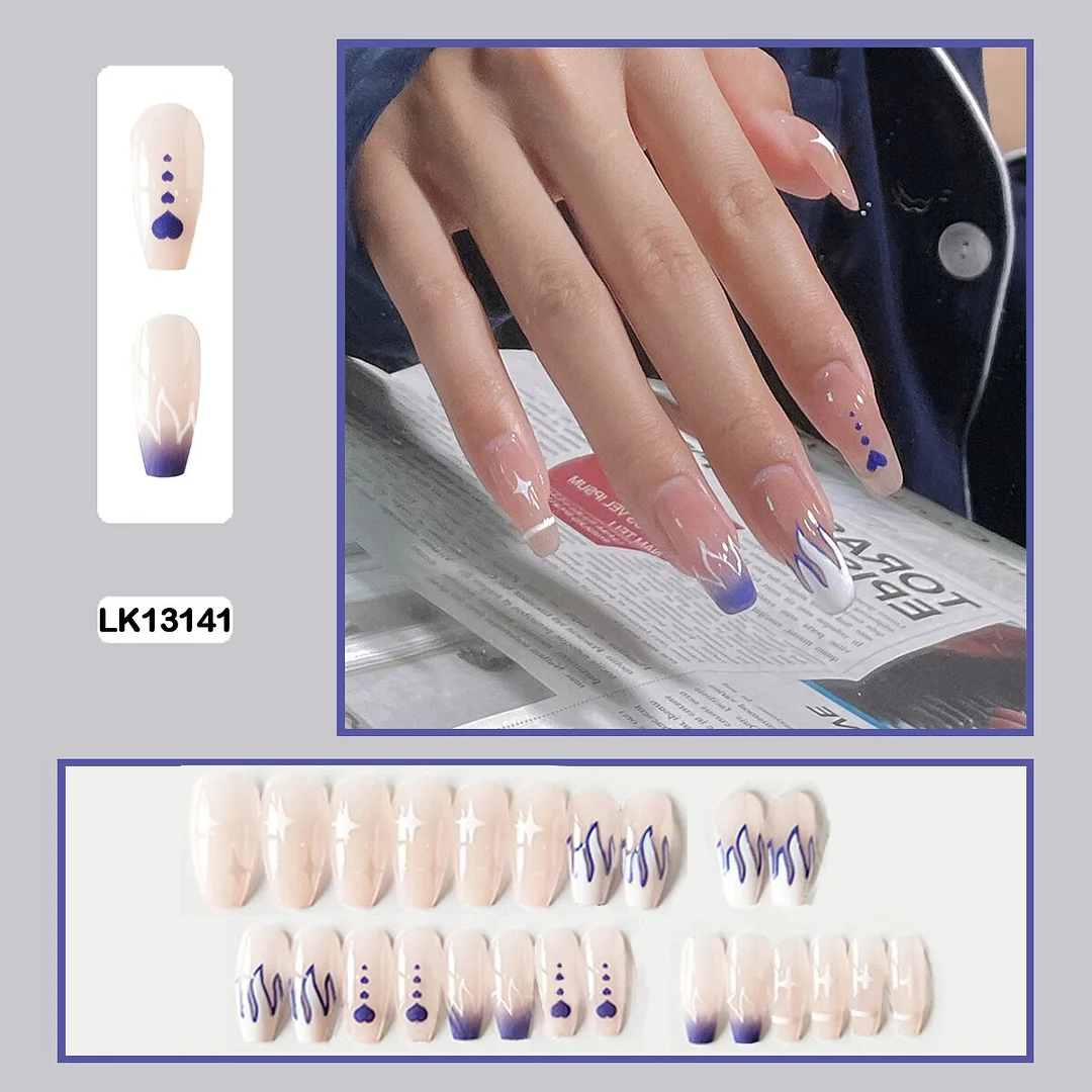Personality Graffiti Flame Sweet Cool Girl False Nail Art Fake Nails With Glue And Sticker 24pcs/box-Nail Inspo