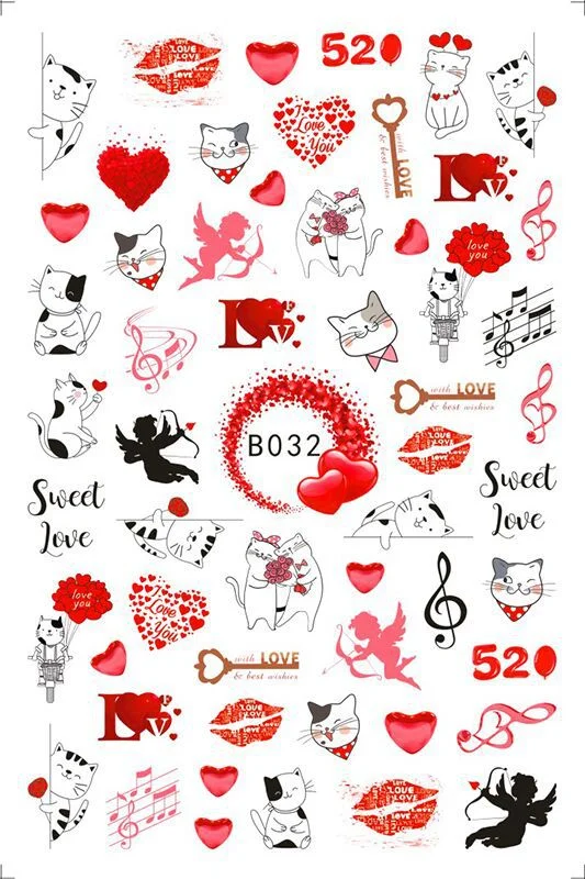 1pcs 3D Nail Sticker Black Heart Love Self-Adhesive Slider Letters Nail Art Decorations Stars Decals Manicure Accessories-Nail Inspo