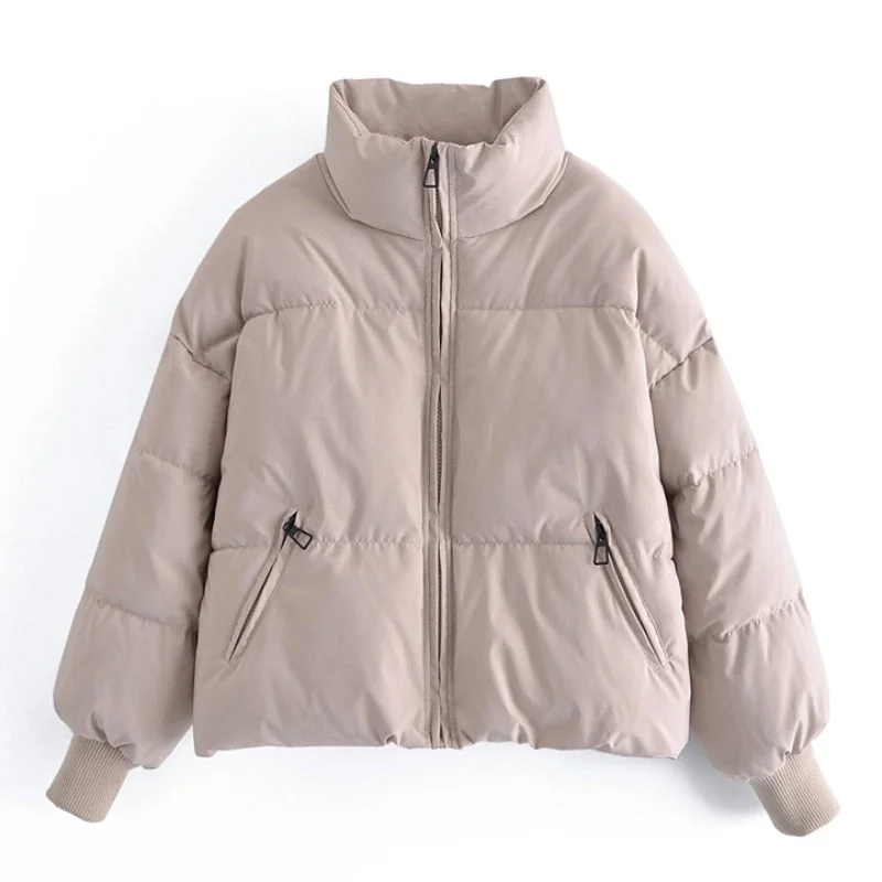 Aachoae Autumn Winter Women Fashion Thick Warm Padded Parkas Coats Female Long Sleeve Pockets Coat Chic Elegant Outerwear Tops