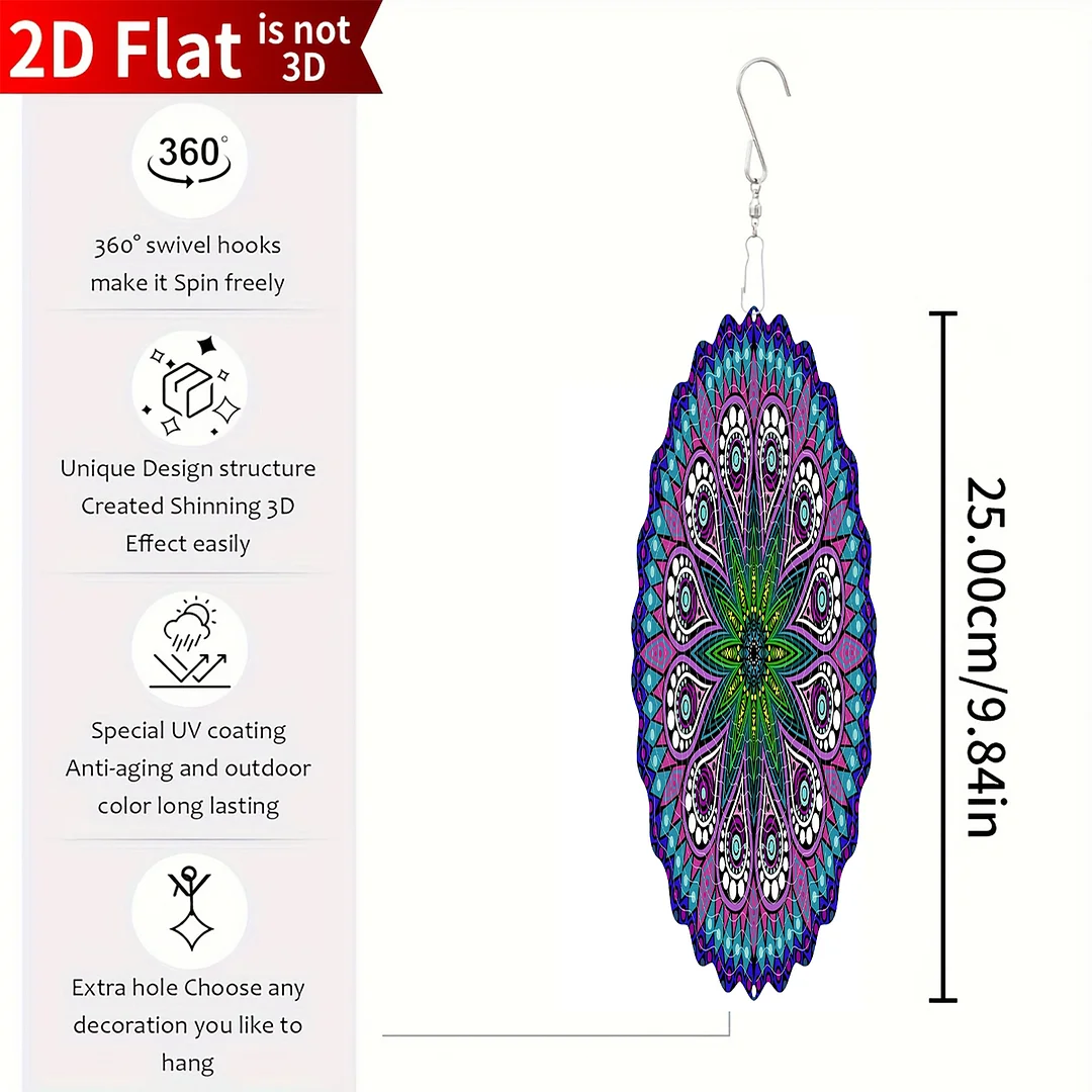 Mandalas Hanging Wind Spinner 360 Degree Rotating 3D Garden Wind Spinners 10-Inch Hanging Wind Catcher Art Gift for Home Garden Halloween Christmas (01)