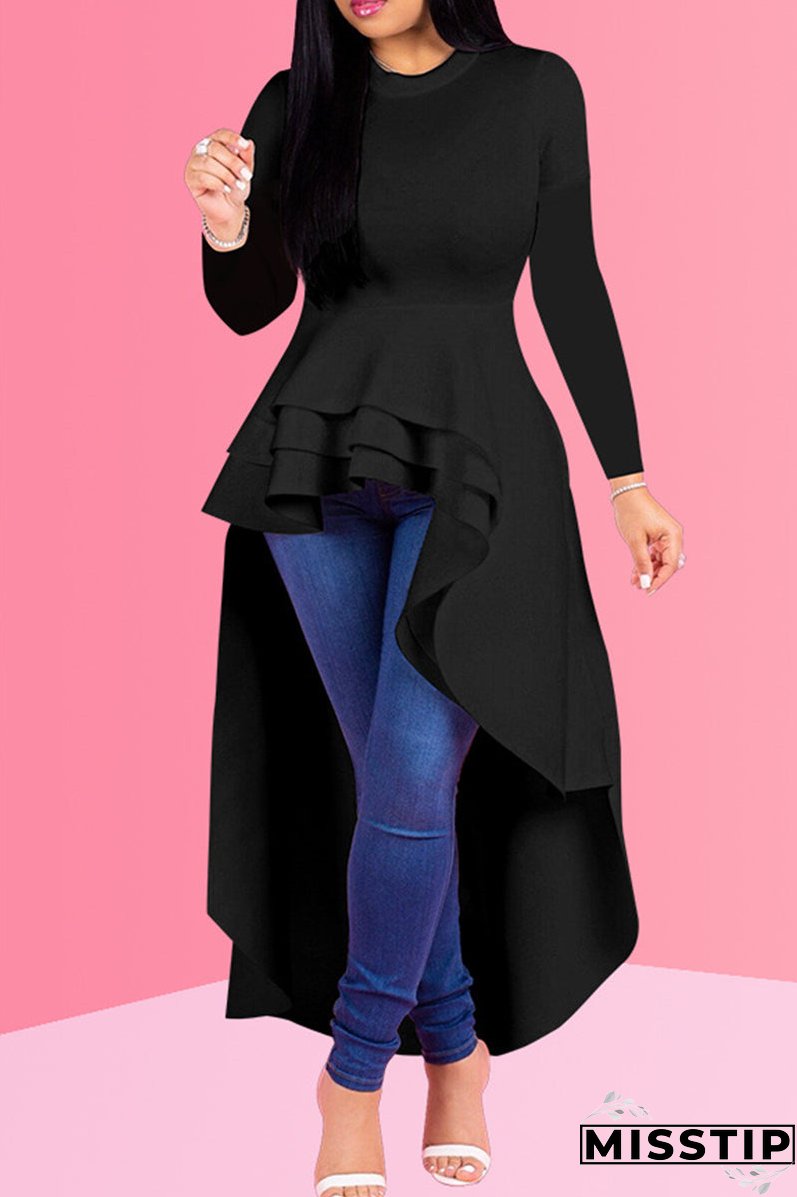 Fashion Casual Solid Asymmetrical O Neck Long Sleeve Dress