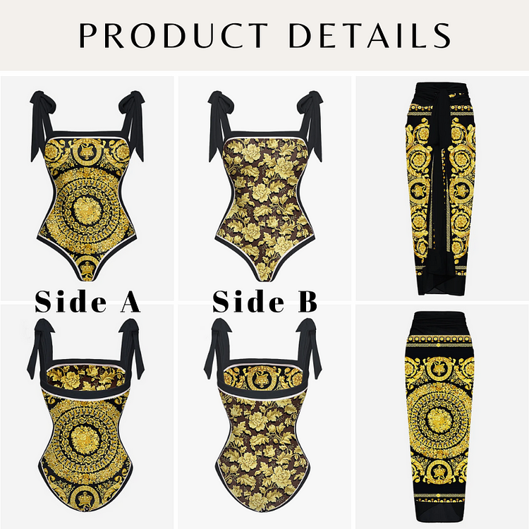 Reversible Tie-shoulder One Piece Swimsuit and Sarong Flaxmaker