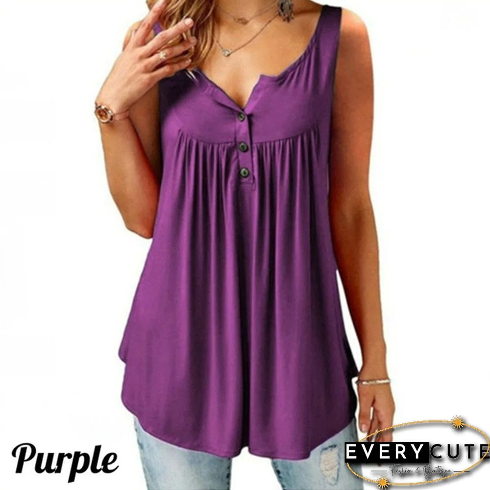 Fashion Women Clothes Spring Summer Casual Sleeveless Camisole Tops Solid Color Cotton Button-down Shirts Ladies Plus Size Loose Cami Tank Top Deep V-neck Halter Blouse