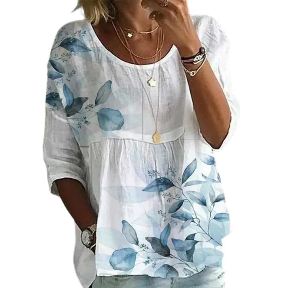 Fashion Women Summer Printed Round Neck Top