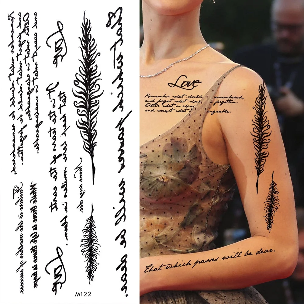 Minimalist Letter Temporary Tattoo For Children Women Small Word Tattoos Sticker Black Endless Heart Fake Tatoos Chains Clavicle