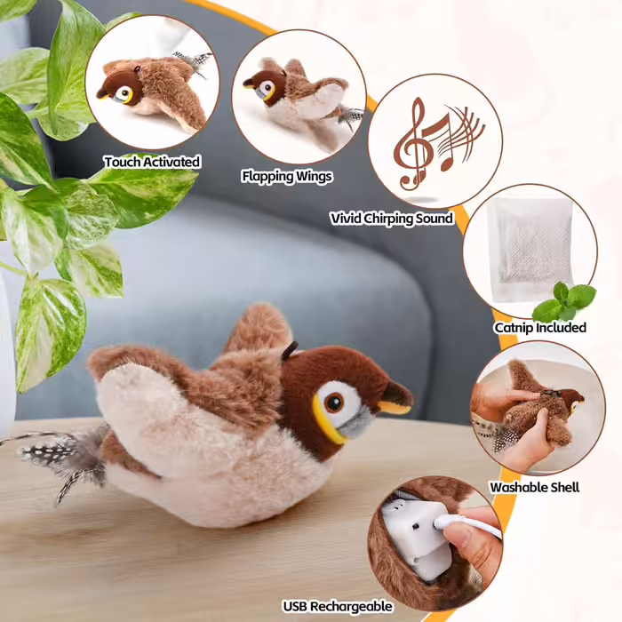 🔥Hot Sale🔥-Flapping Wings Bird Catnip Toys