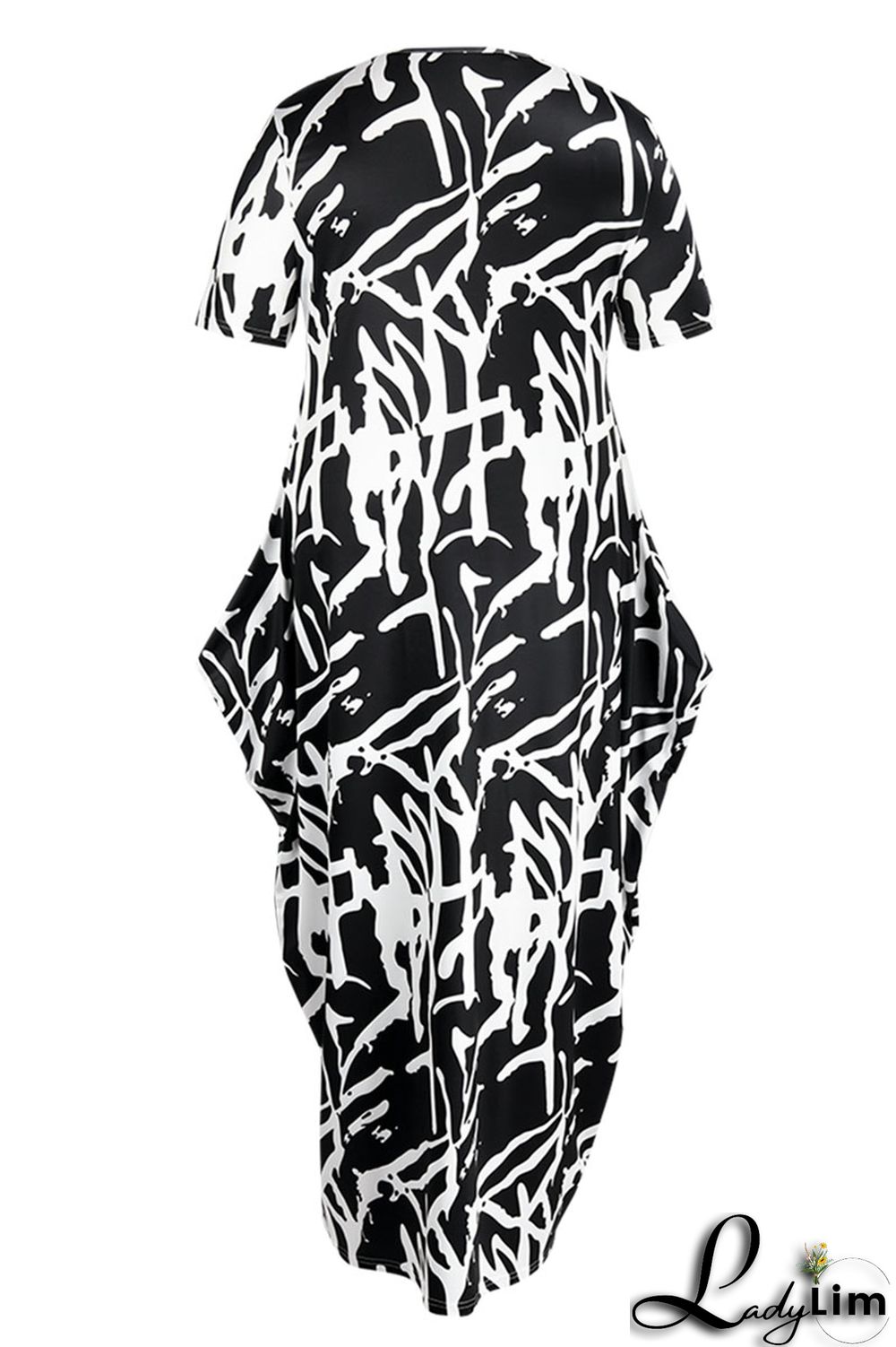 Black Fashion Casual Print Patchwork O Neck Long Dress Plus Size Dresses
