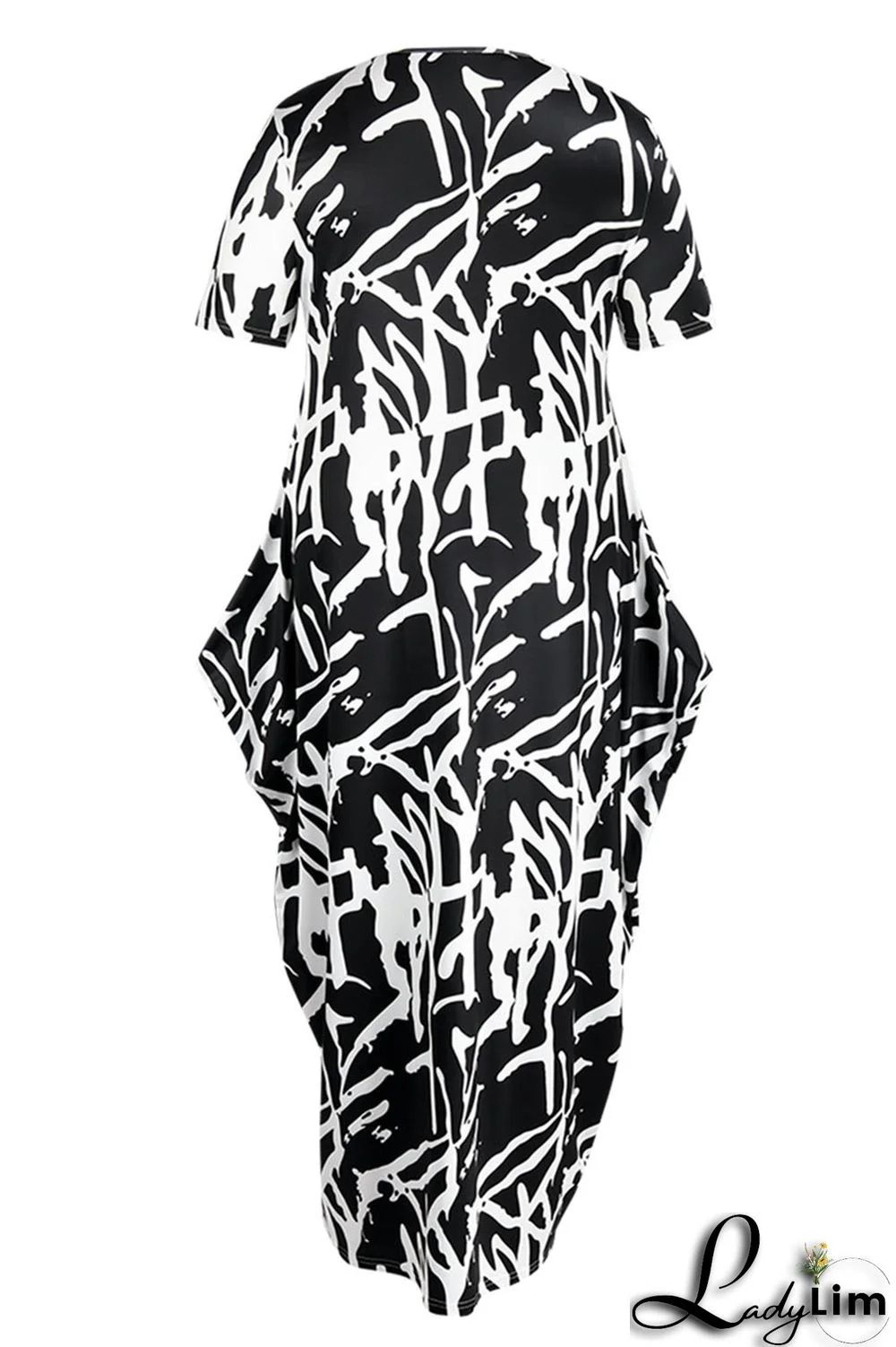 Black Fashion Casual Print Patchwork O Neck Long Dress Plus Size Dresses
