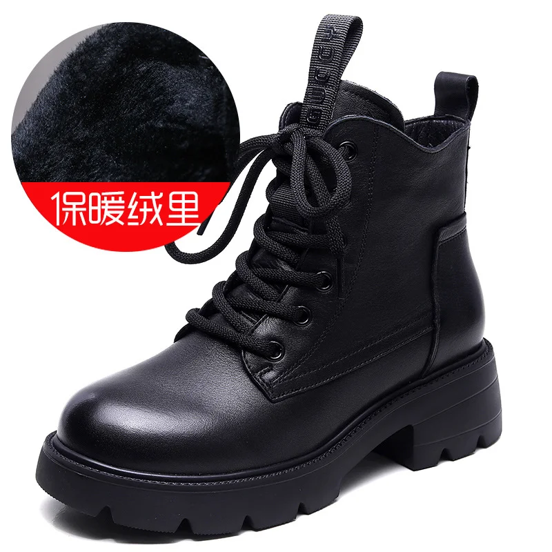 Yyvonne Layer Of Kraft Rubber Foam Bottom Single And Velvet Inner Leather Martin Boots Woman With Height 4.5 Cm