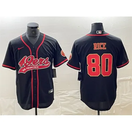 Men's San Francisco 49ers #80 Jerry Rice Black With Patch Cool Base Stitched Baseball Jersey 5EDH