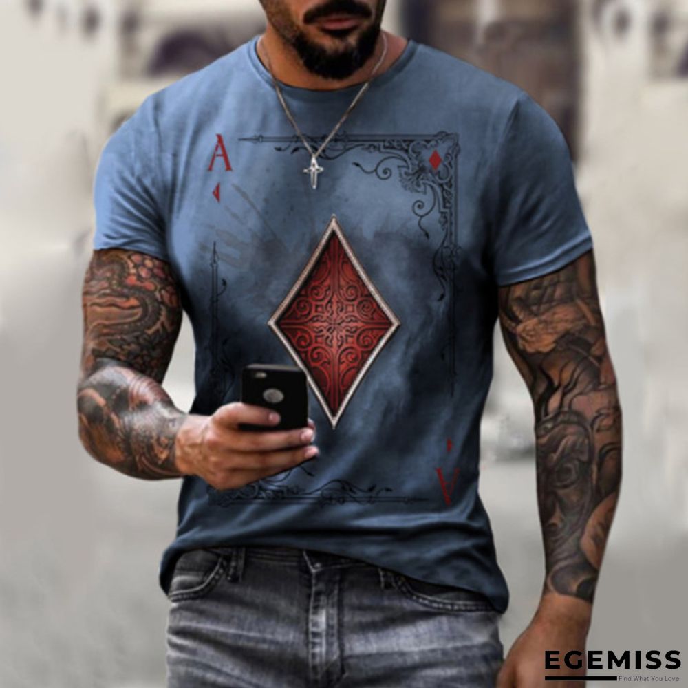 Trade Summer Men's Fashion Leisure Simple Poker Printed Round Neck Short Sleeve T-shirt | EGEMISS