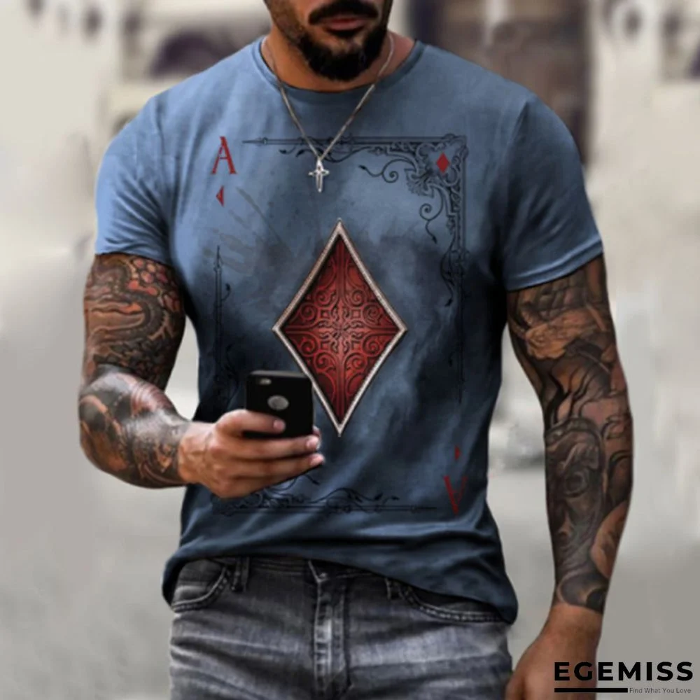 Trade Summer Men's Fashion Leisure Simple Poker Printed Round Neck Short Sleeve T-shirt | EGEMISS