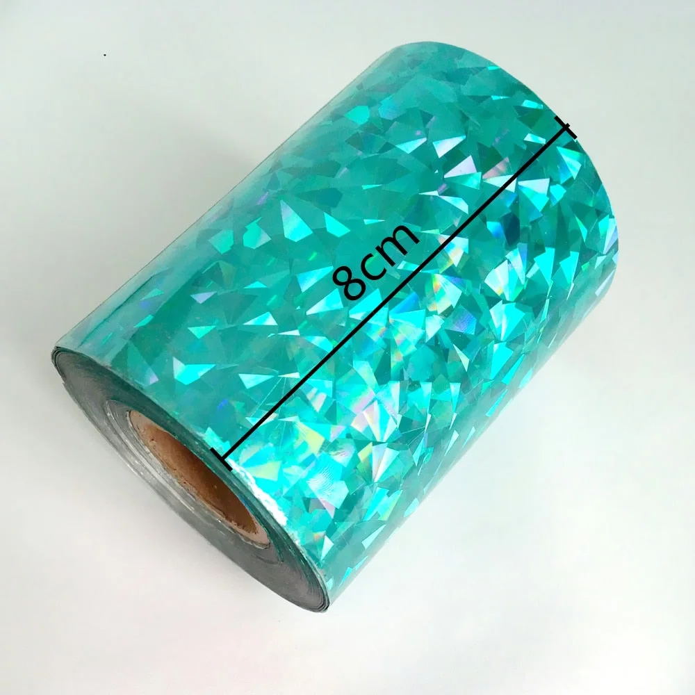 8CMx120M Holographic Broken Glass Nail Foils Laser Blue Green Hot Stamping Transfer Sticekrs Film DIY Full Cover Decals Roll-Nail Inspo