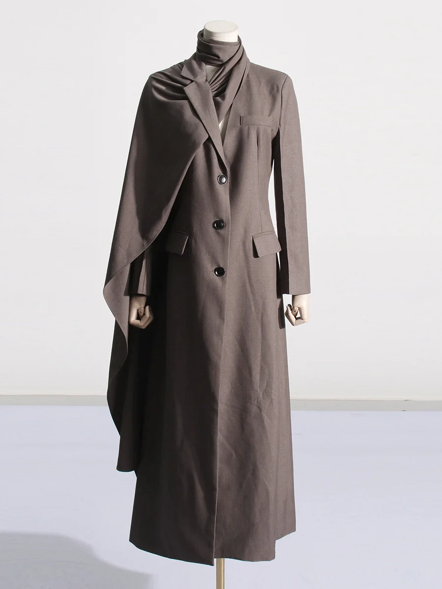 Toloer Toloer 2024 New Street Hipster Scarf Shawl Design Sense Long Slim Long Suit Jacket Female-Outfit Ideas