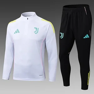 2025/2026 Juventus Half-Pull Training Suit White Football Shirt 1:1 Thai Quality Set
