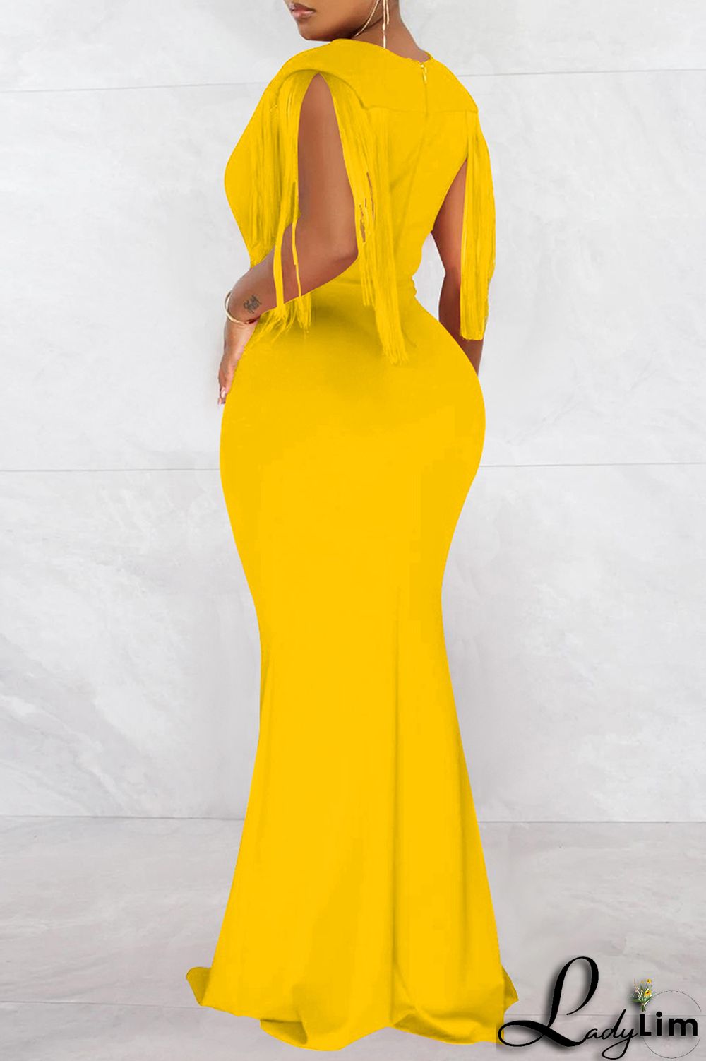 Red Fashion Sexy Solid Tassel Patchwork V Neck Long Dress