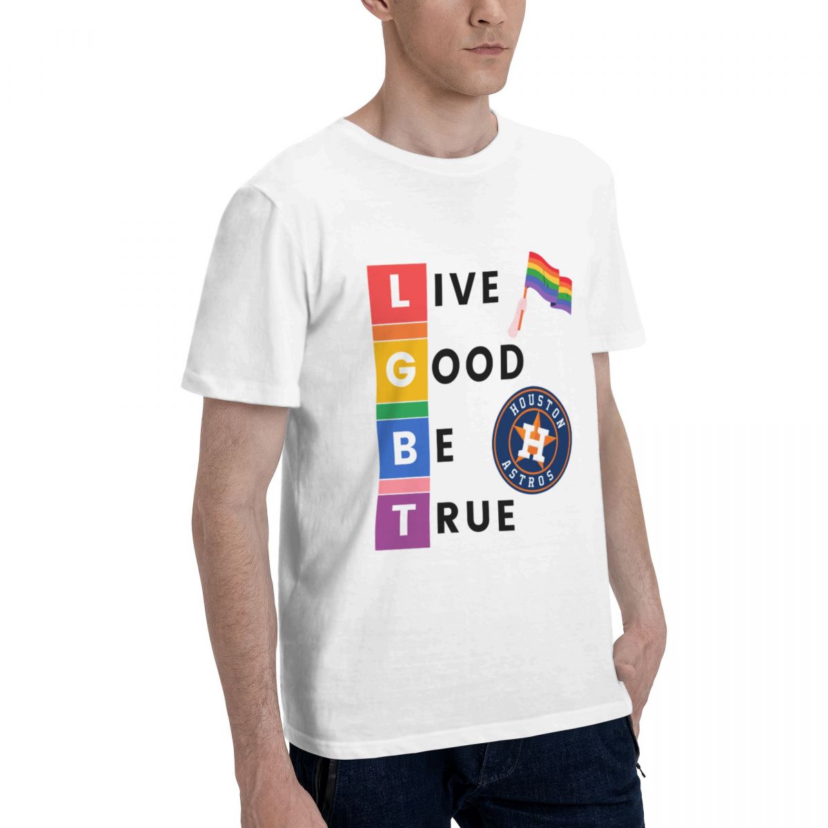 Houston Astros LGBT Pride Men's Cotton Crewneck T-Shirt