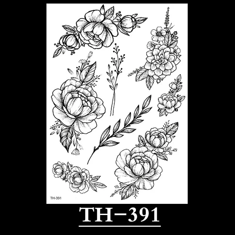 New Temporary Tattoos for Women Flower Sketch Tattoo Stickers Black and White Arm Art Snake Stickers Waterproof and Sweat Tattoo