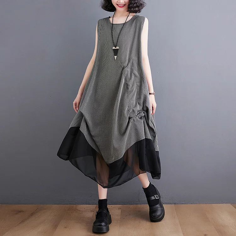 Irregular Splicing Sleeveless Midi Dress - yankia