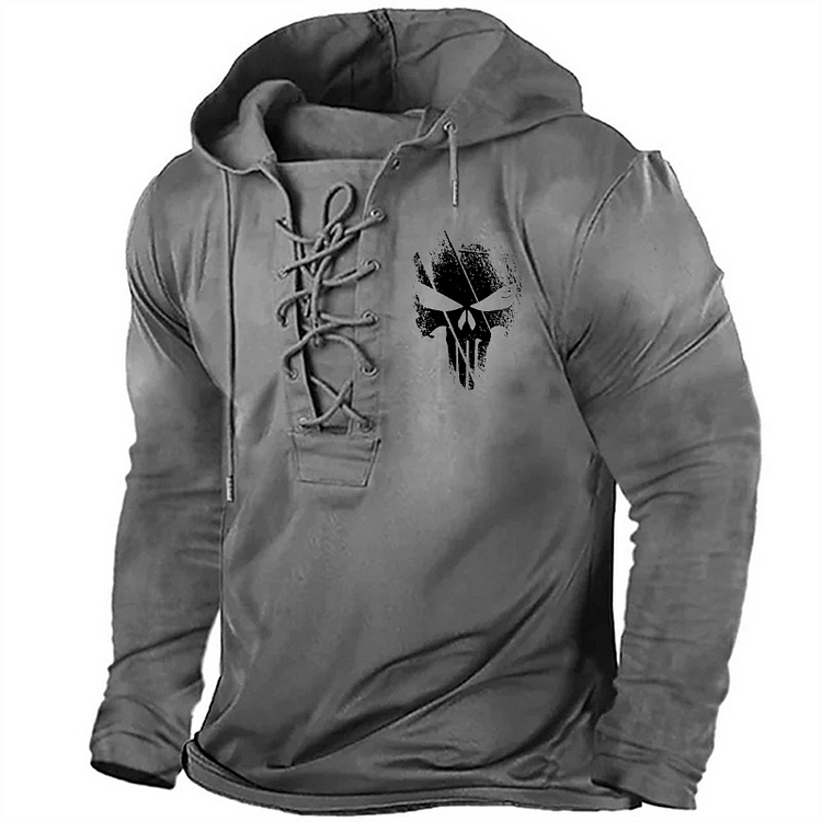 Classic Hand Drawn Skull Print Retro Hoodie