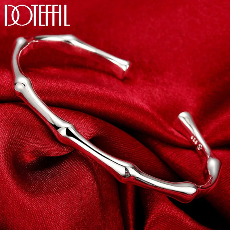 DOTEFFIL 925 Sterling Silver Bamboo Joint Opening Cuff Bracelet Bangles For Women Jewelry