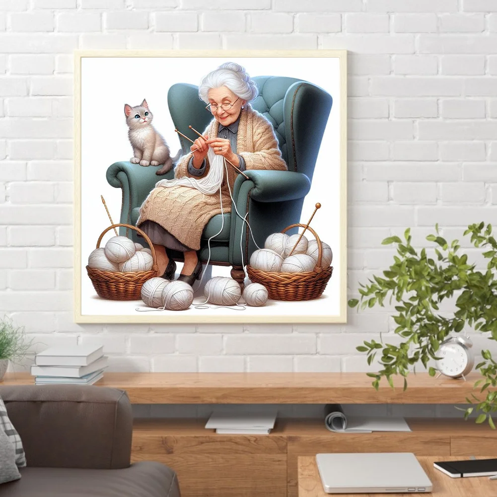 Diamond Painting - Full Round Drill - Knitting Grandma(Canvas|40*40cm)