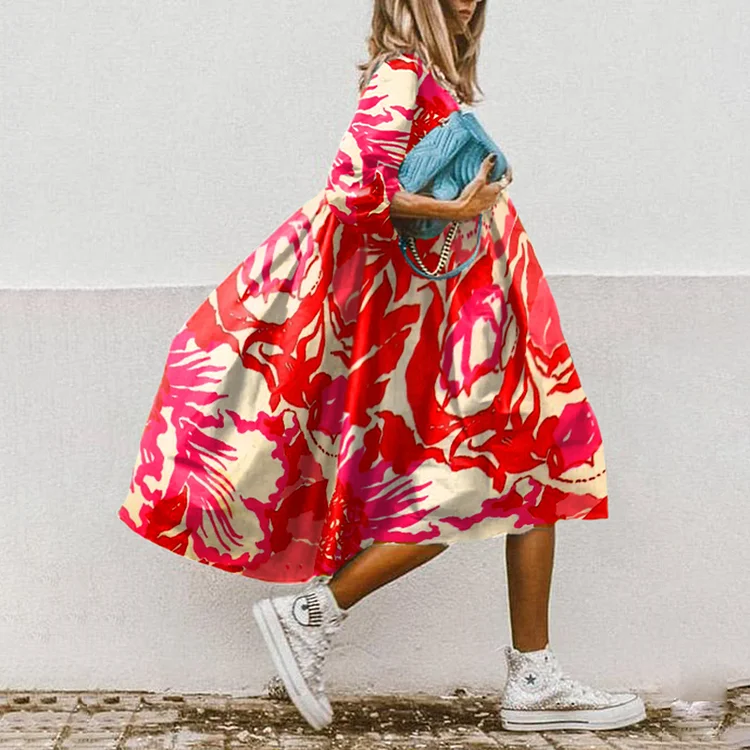 Loose Floral Print Midi Dress