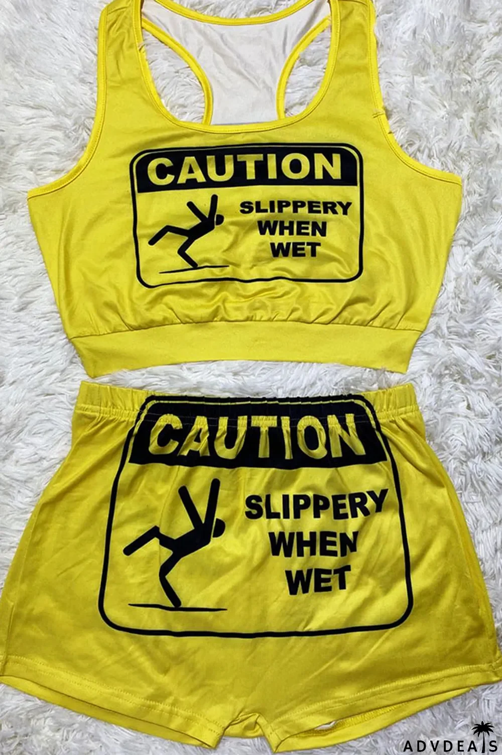 Gold Sexy Europe and America Print Solid Straight Sleeveless Two Pieces