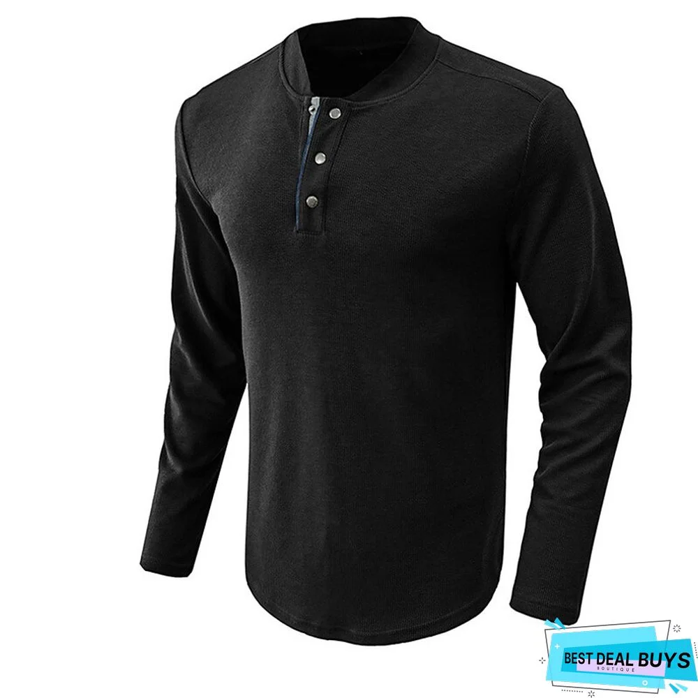 Men's Henley Shirt Tee Plain Henley Street Vacation Long Sleeve Button Pocket Clothing Apparel Basic Designer Modern Contemporary