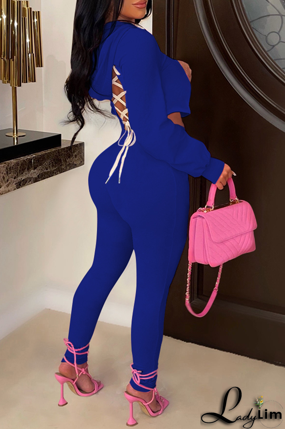 Black Casual Solid Draw String O Neck Long Sleeve Two Pieces