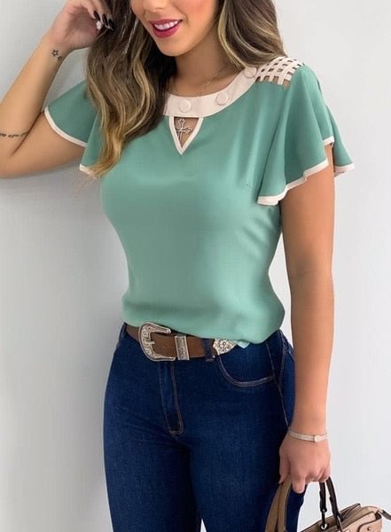Yskkt Women's Fashion Ruffled Short Sleeves Chiffon Tops Casual Slim Fit Shirts Blouse Blusas Mujer De Moda 2020 Verano