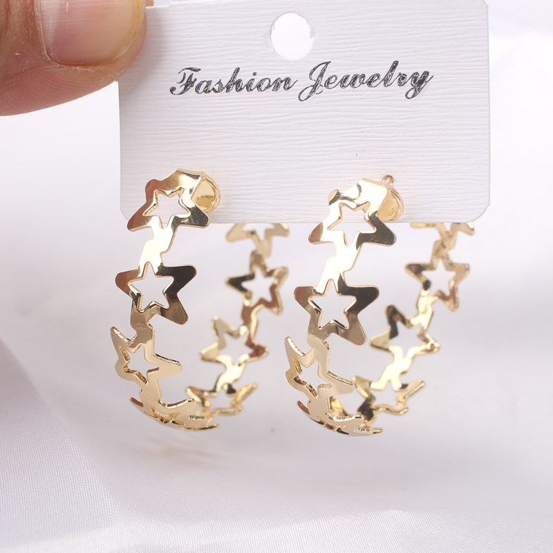 Marzikers News Hollow Star Gold Hoop Round Earrings for Women Gift Bijoux Korean Jewelry OL Gold Color Pendientes Boucle d'oreille