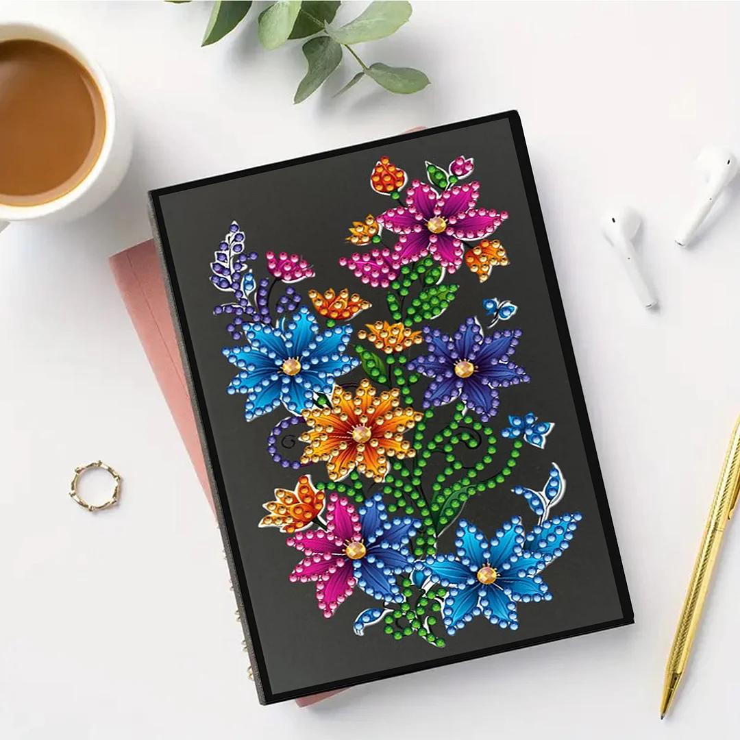 5D DIY Rhinestone Art Painting Notebook Kit for Holiday Birthday Gift (Flower)
