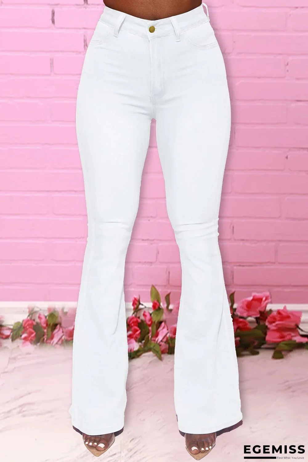 White Fashion Daily Adult Solid Buttons Mid Waist Boot Cut Denim | EGEMISS