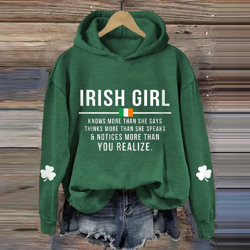 St. Patrick's Day Irish Girl Print Hoodie
