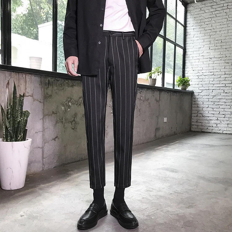 Men Suit Pants Checked Suit Trousers Loose Casual Pants Stripes