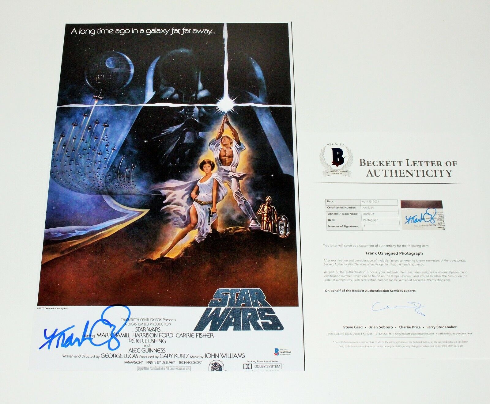 FRANK OZ SIGNED STAR WARS A NEW HOPE MOVIE POSTER Photo Poster painting BECKETT COA PROOF YODA