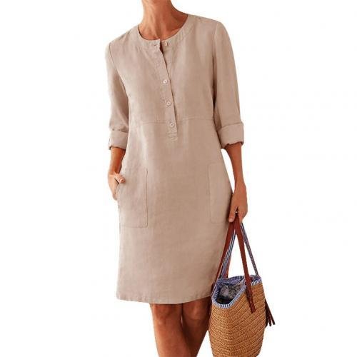 Plus Size 5XL Casual Solid Color Cotton Linen Women Long Sleeve Tunic Kaftan Dress length vestidos summer dresses