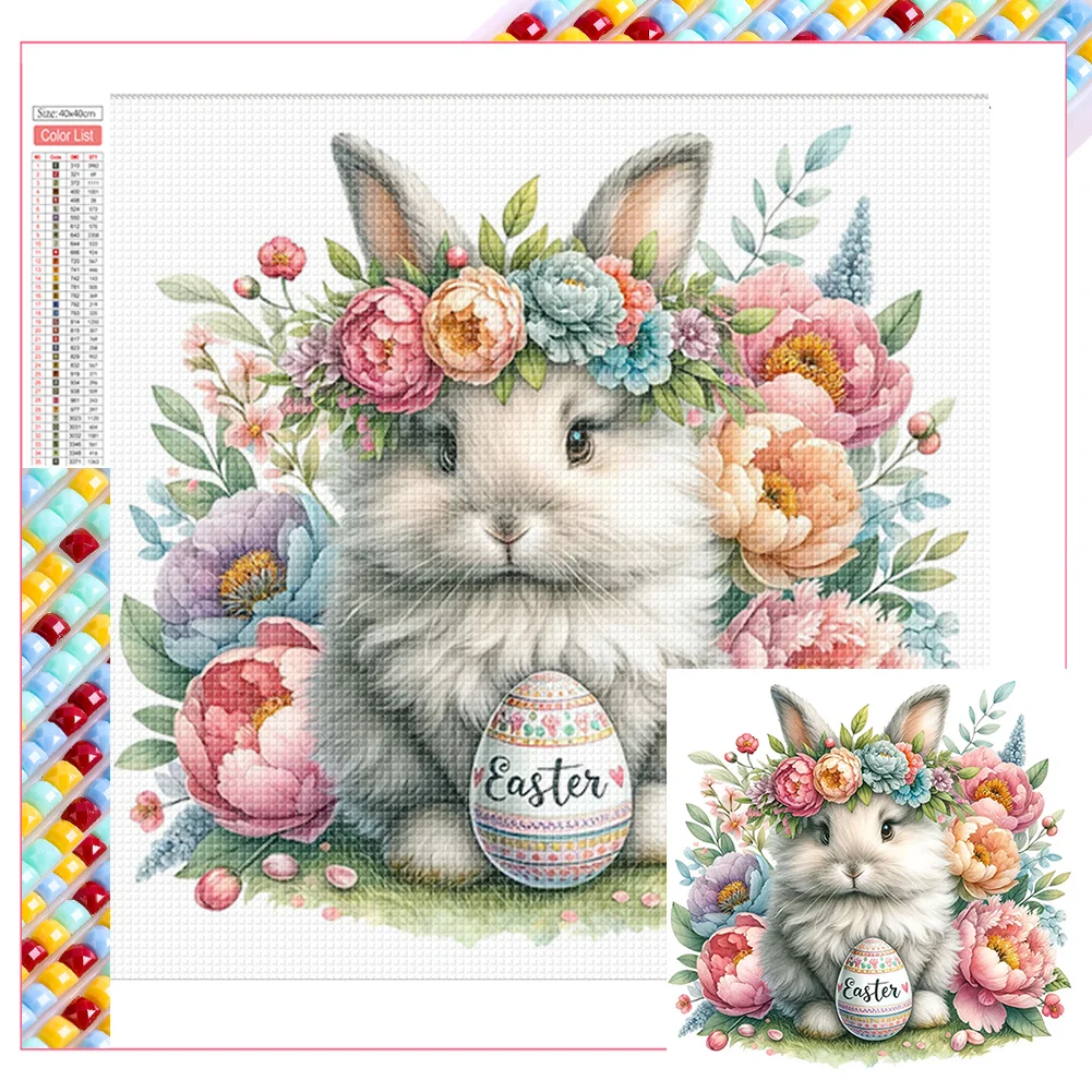 Full Square Diamond Painting - Eater Rabbit Flower(Canvas|45*45cm)