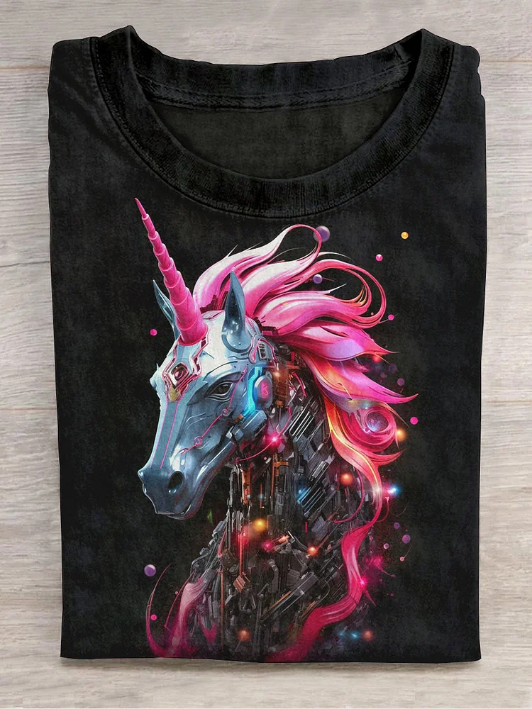 Unisex Mechanical Unicorn Abstract Print Design T-Shirt