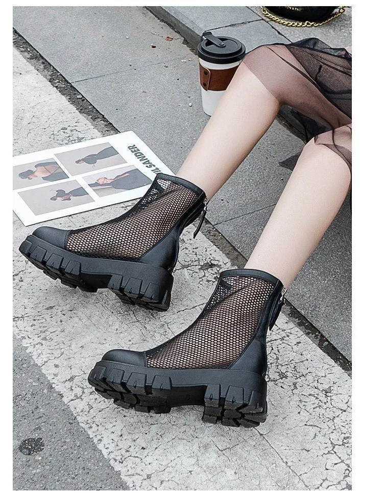 2021 New Chunky Boots Fashion Pocket Platform Boots Women Ankle Boots Female Sole Pouch Ankle Boots Women Botas Mujer